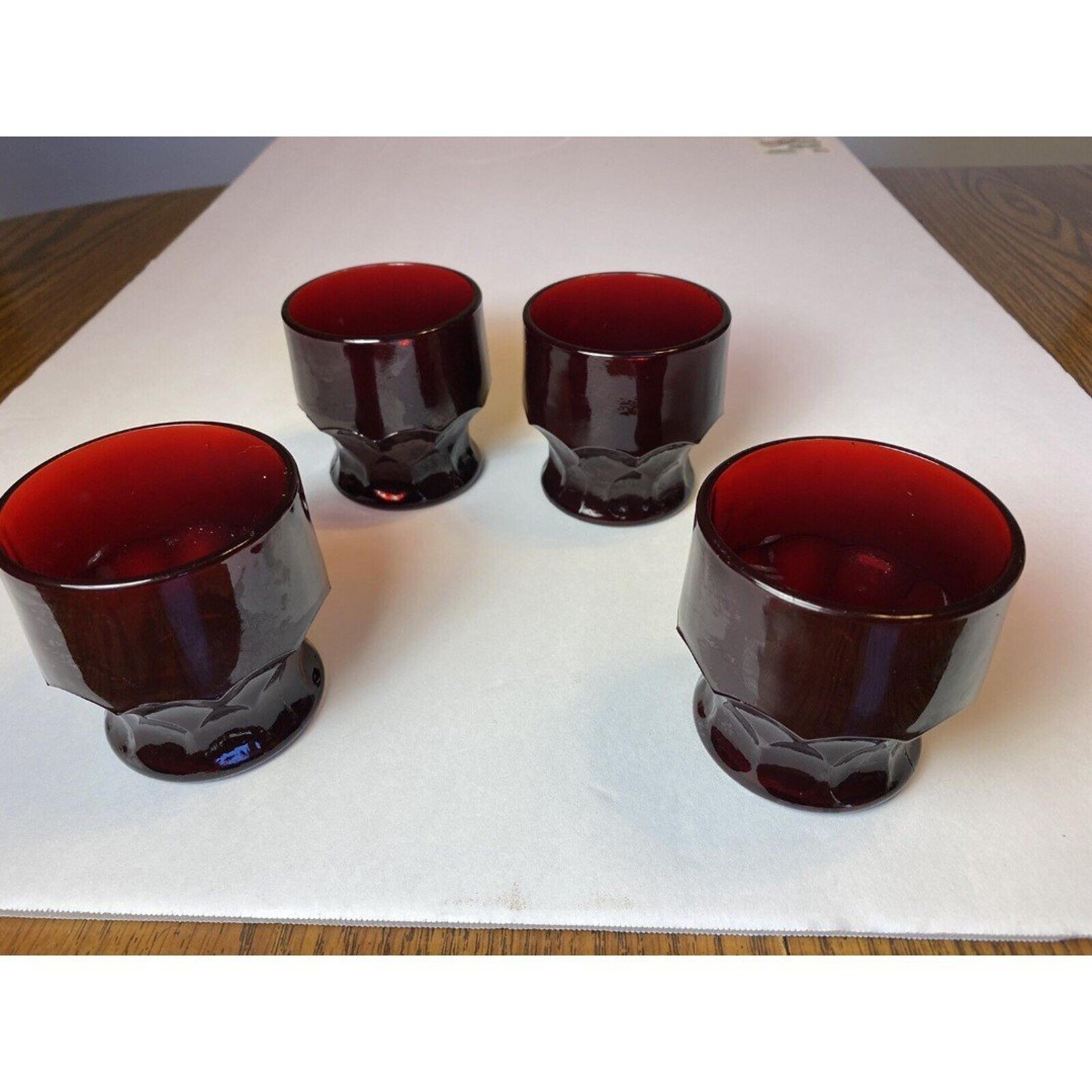 (4) Anchor Hocking 5oz Georgian Honeycomb Ruby Red Juice Glass Tumbler