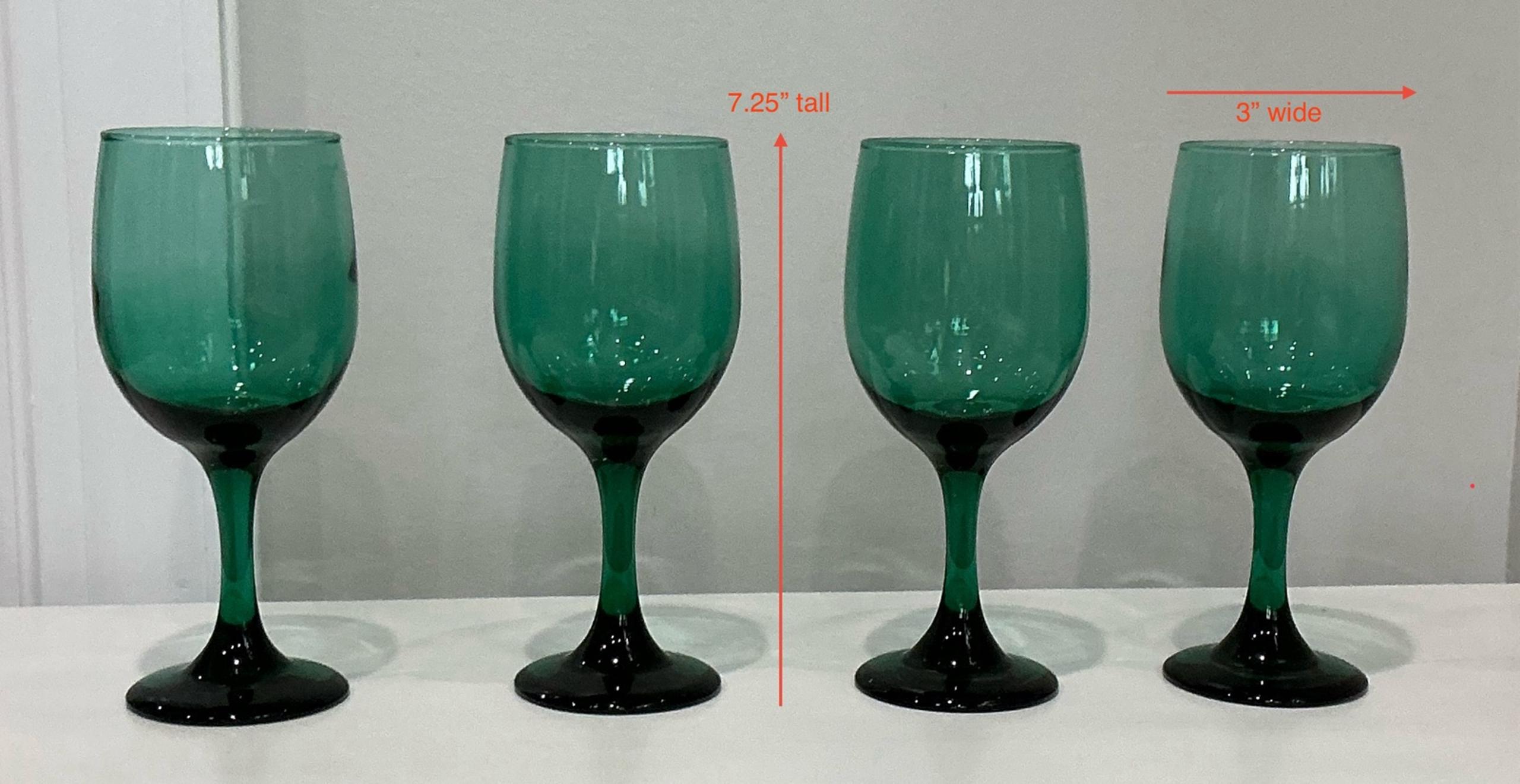 Set of 4 Dark Green Libbey Premiere Water or Wine Glass Goblets