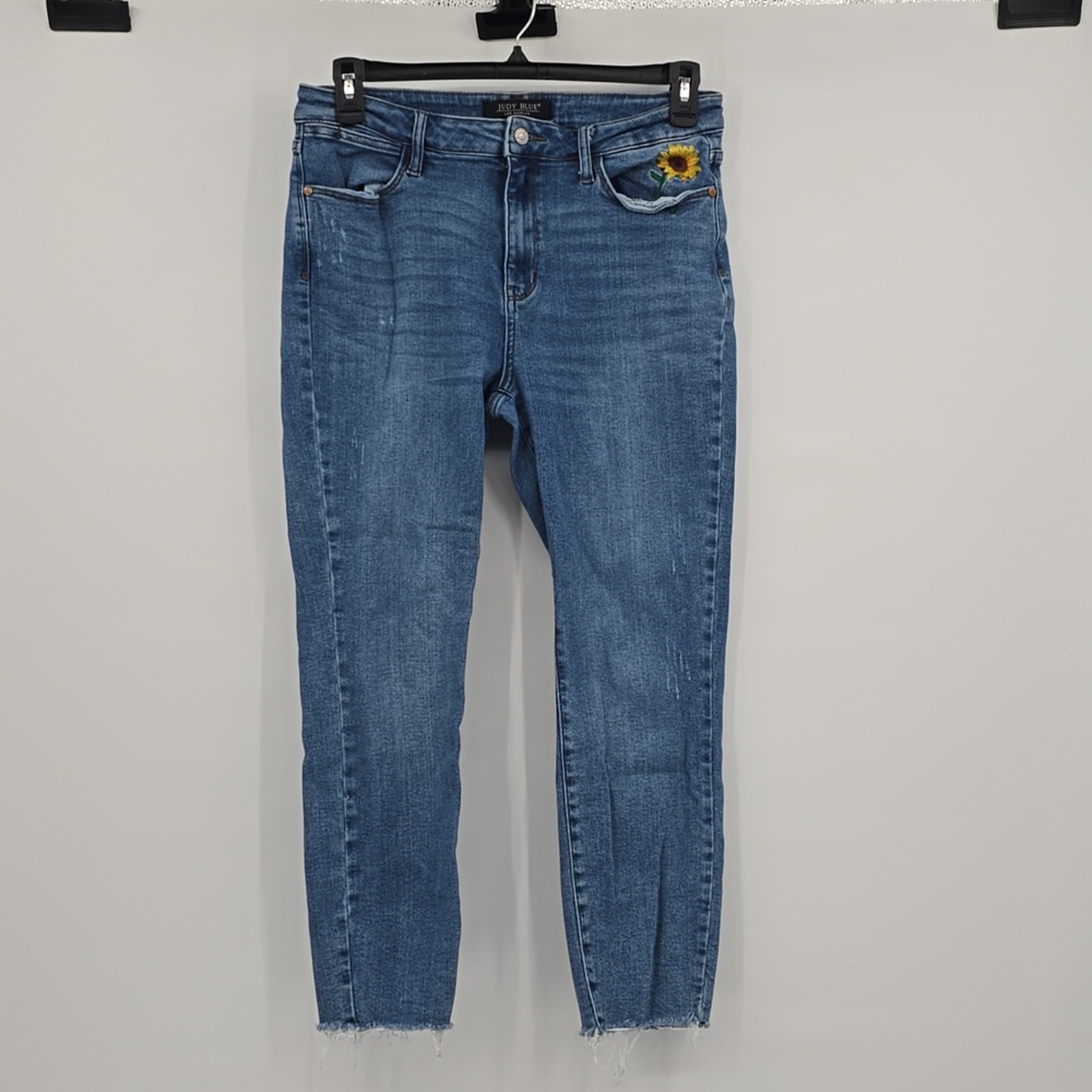 Judy Blue Mona Destresse High Rise Sunflower Patch Slim Fit Jeans Blue Size 31