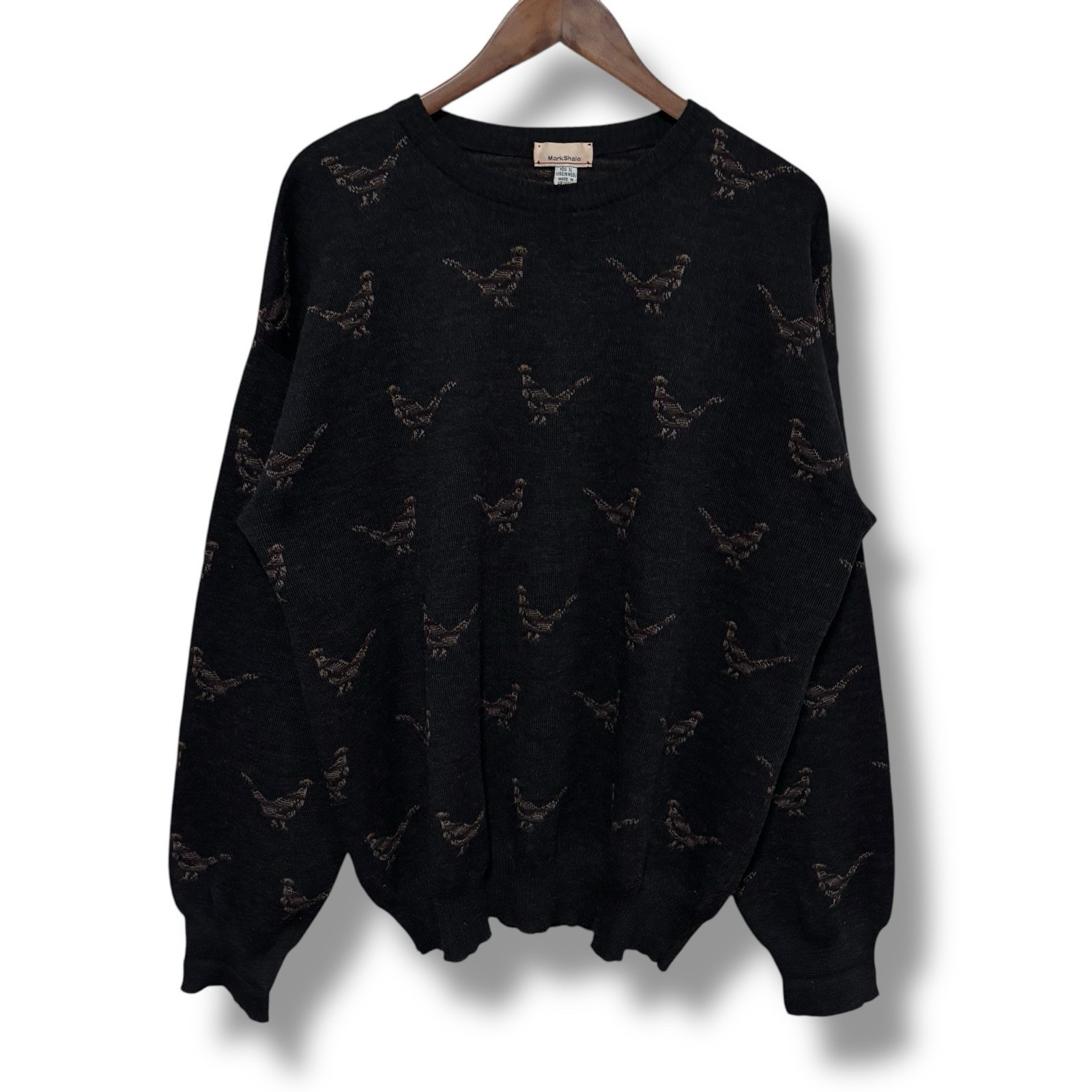 Mark Shale Men's Virgin Wool Bird Pheasant Sweater Size XL 24.5 x 29