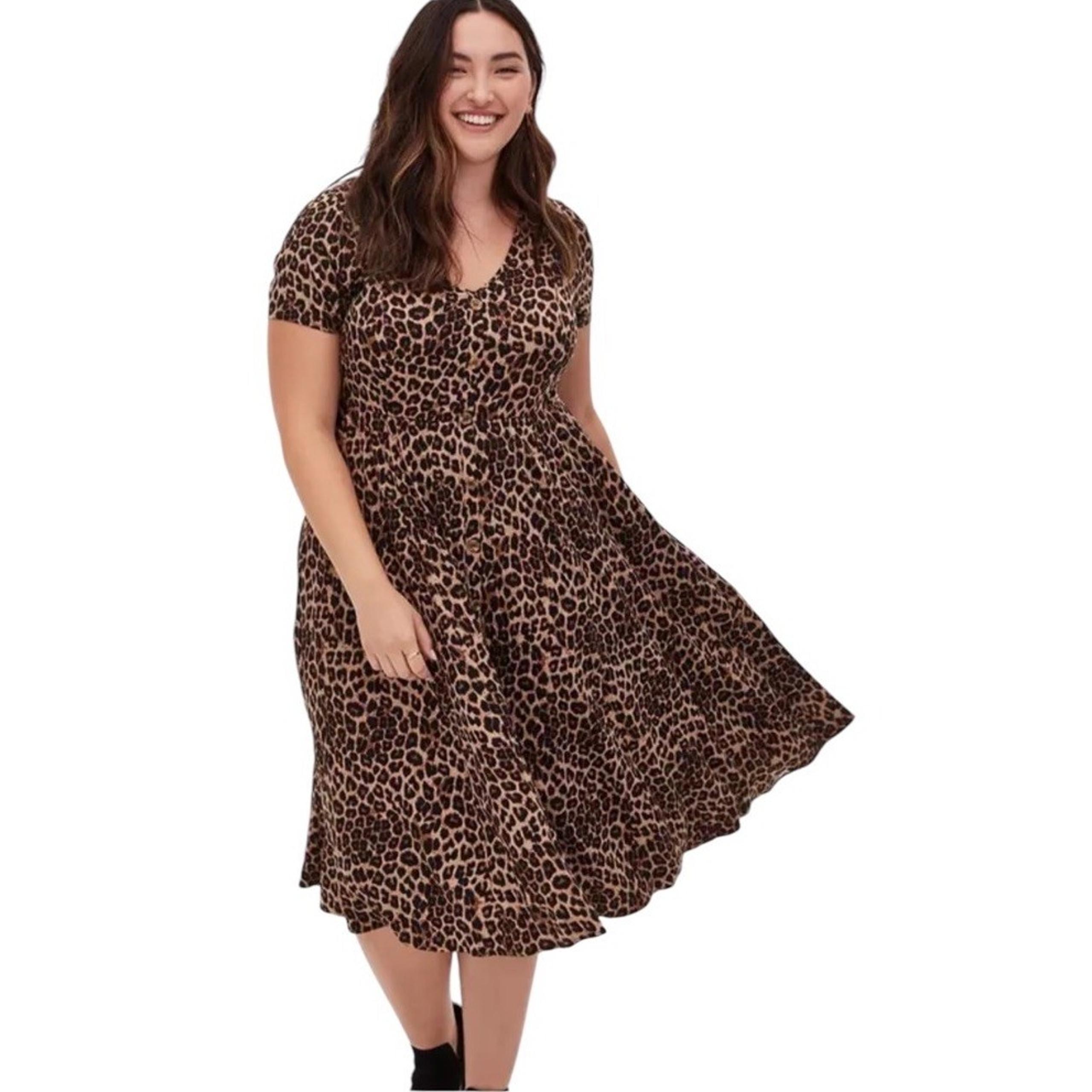 Torrid Womens Leopard Animal Print Challis Midi Skater Dress Size 3X