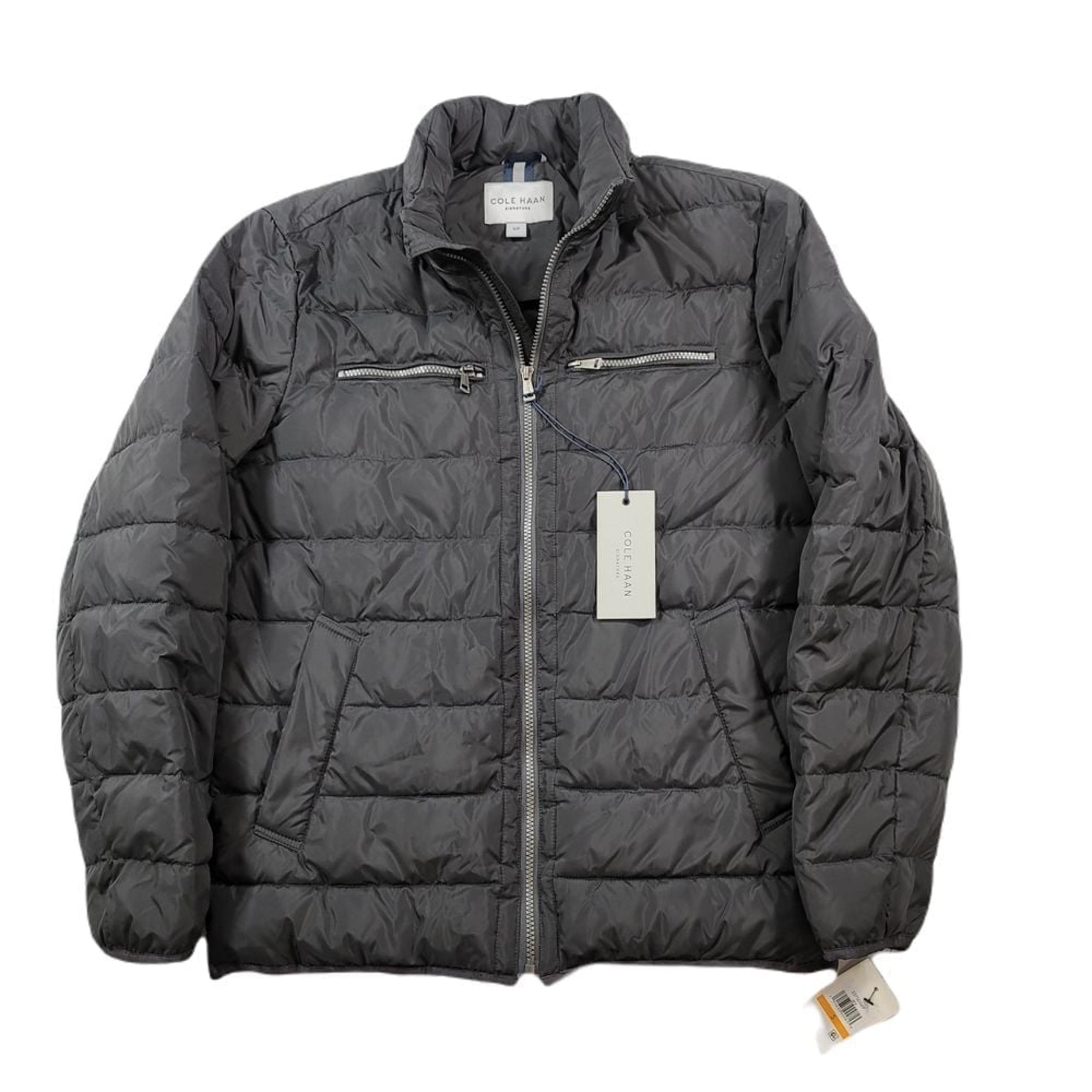 Cole Haan Packable Down Puffer Jacket Mens Small Grey Quilted Zip-Front $395