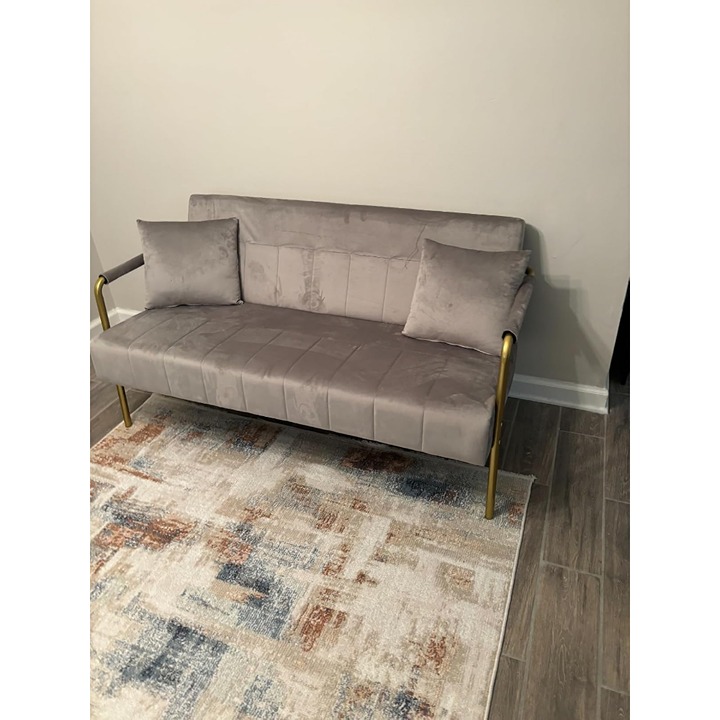 Yaheetech 56.5 Velvet Sofa Modern Couch with Gold Metal Legs Light Gray
