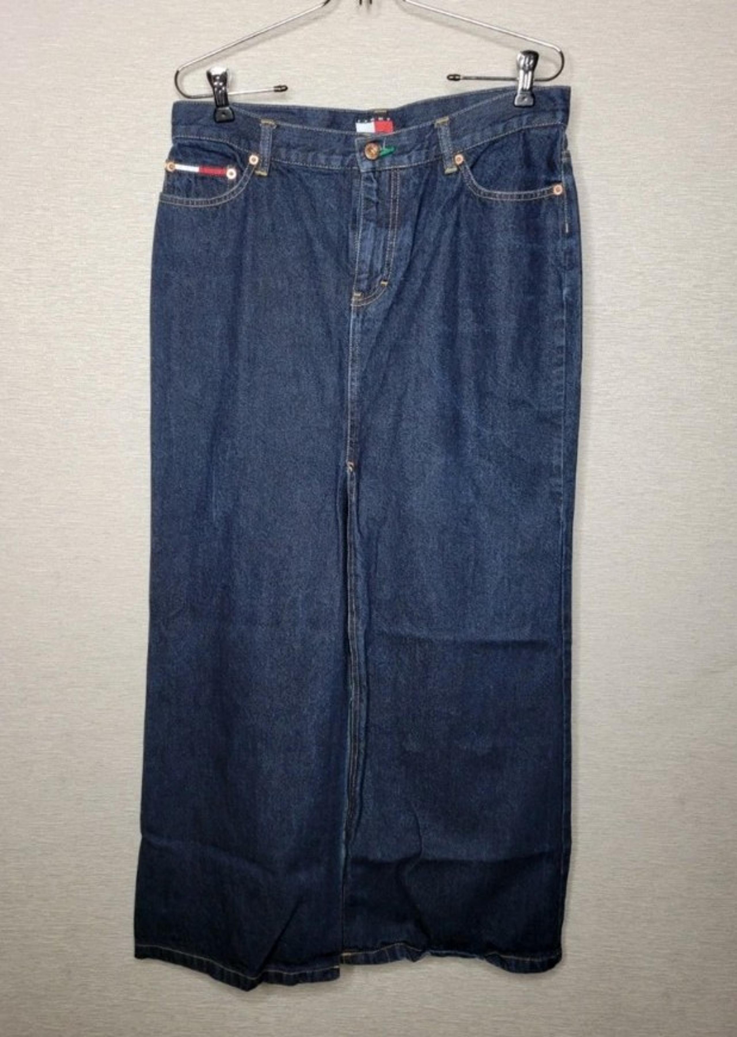 Y2K 90's Tommy Jeans Front Slit Solid Pocket Denim Jean Skirt Size 11 Dark Wash