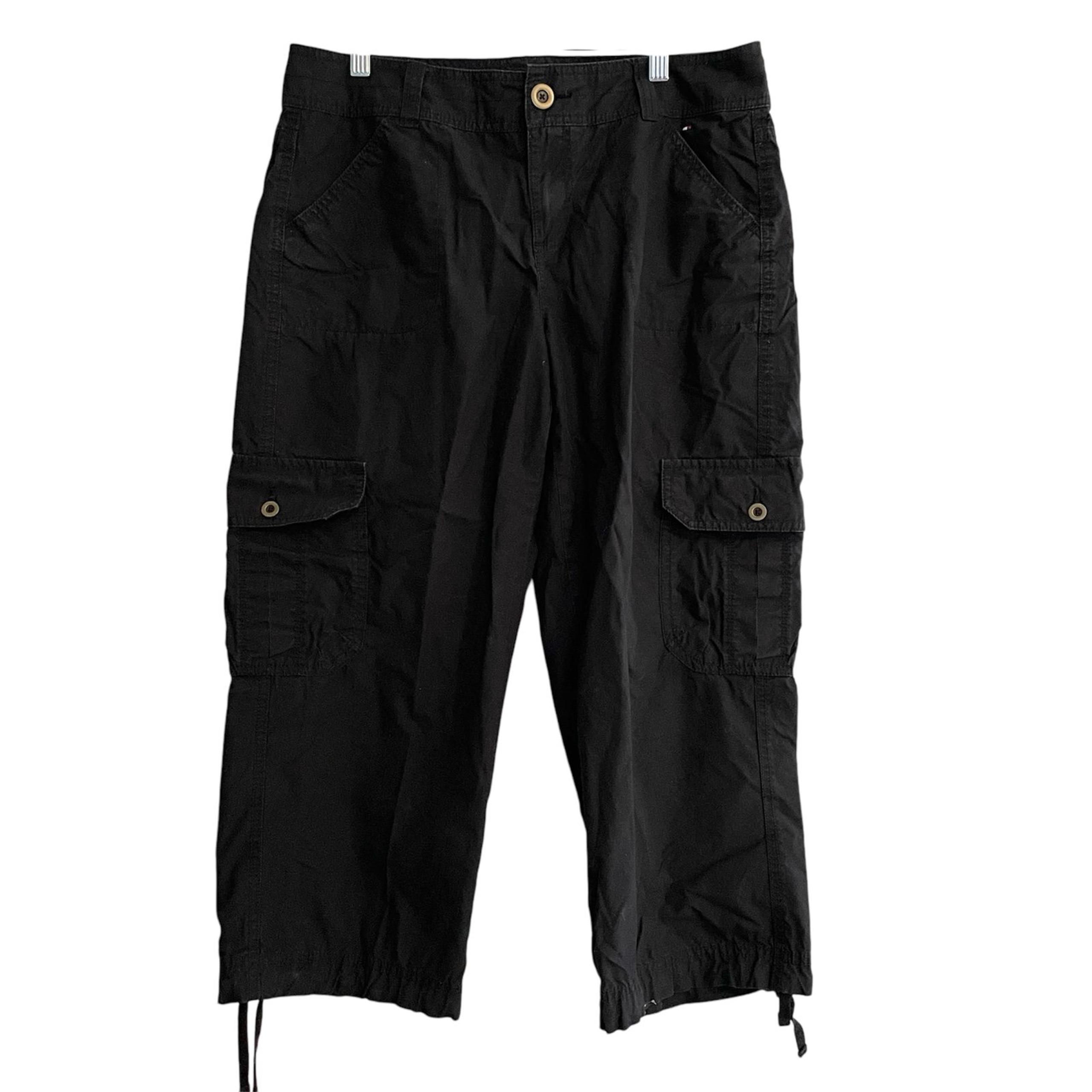 Tommy Hilfiger Womens 10 Black Capri Cargo Pants Tommy Jeans Y2K Summer Vibes