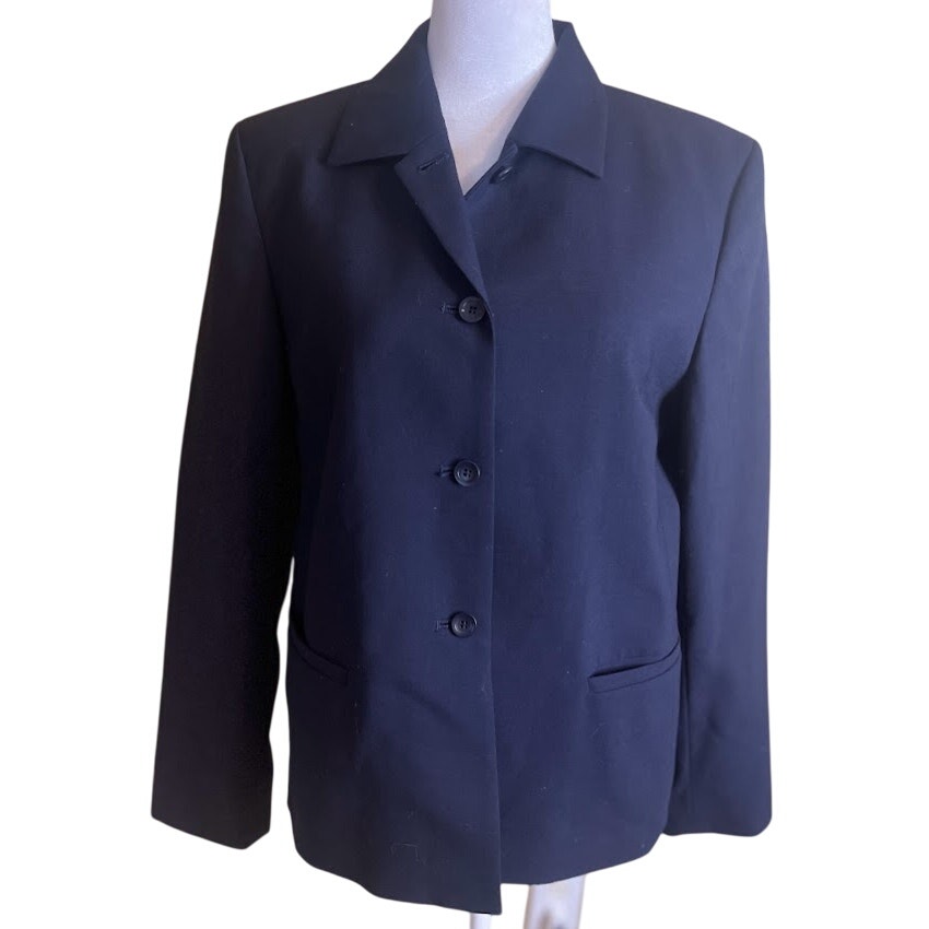 Talbots Petites 100% Wool Navy 4 Button Blazer Size 10