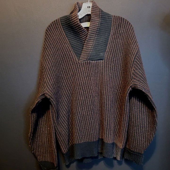 Vintage 1960s Walsted Pullover Sweater Brown Stripes Shawl Neck Sz 46 Fading