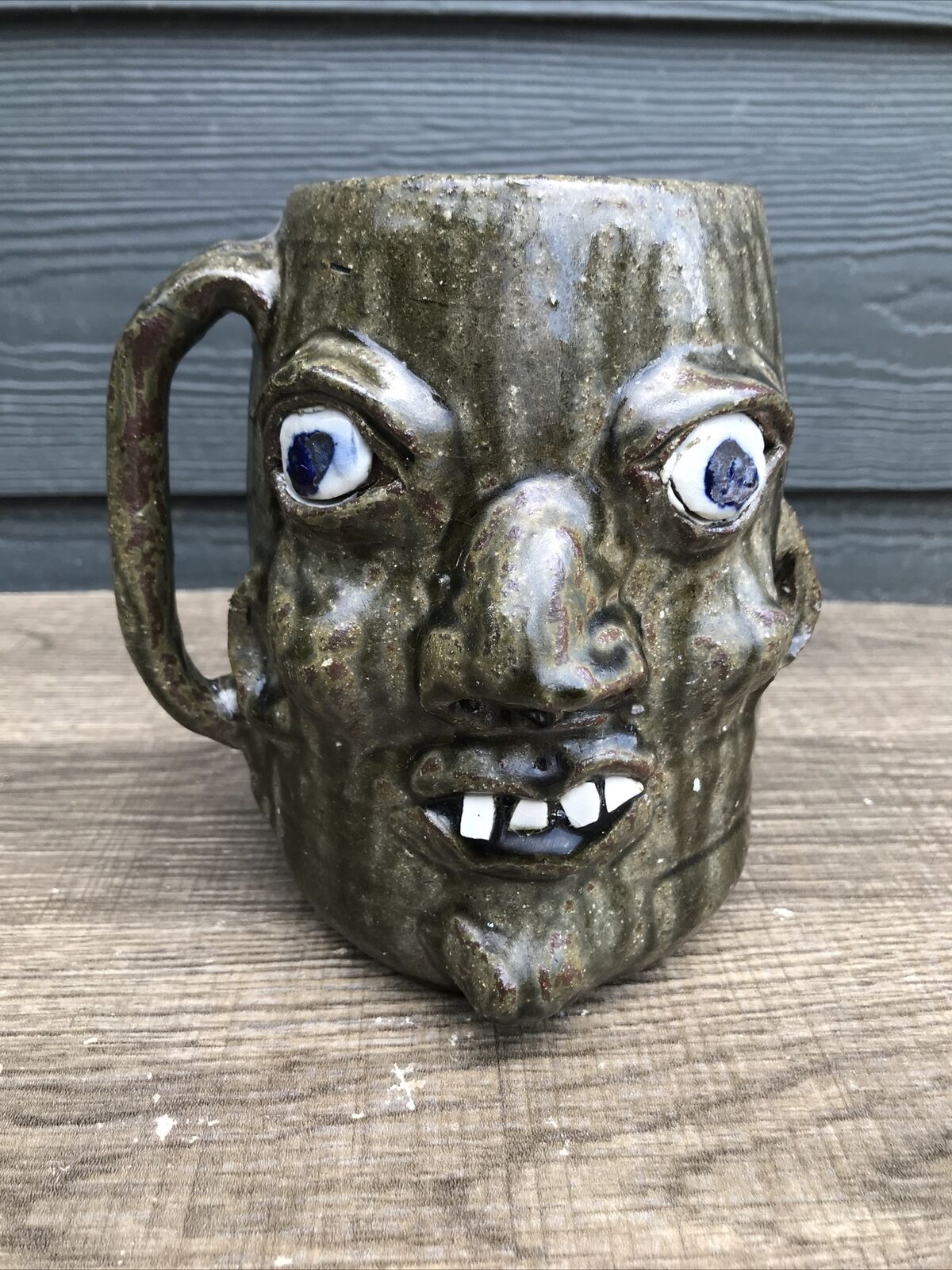 Face Jug Mug Grace Nell Hewell (1933-2016) Southern Folk Art Pottery Signed 2007