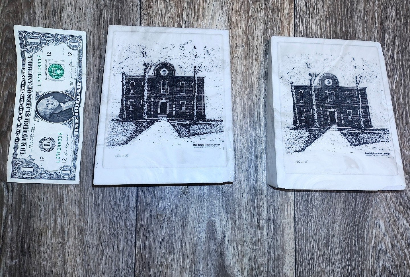 Rare 1960 John Wills Signed White Marble Washington & Franklin Hall Book Ends