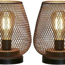 Metal Cage LED Lantern Battery Powered Cordless Accent Light Set of 2