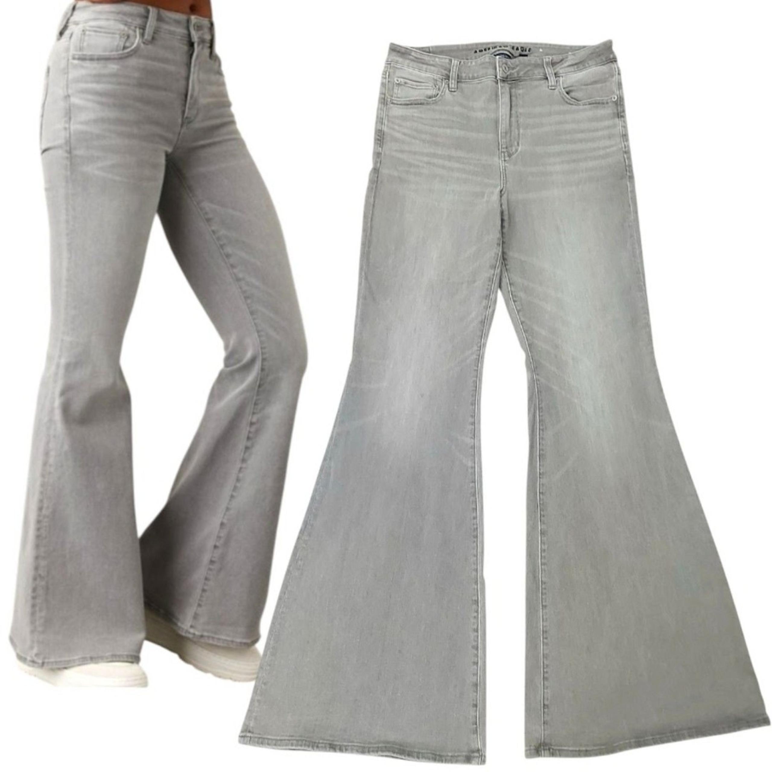 American Eagle Jeans Womens 14x36 Gray X-Long Festival Flare Next Level Stretch