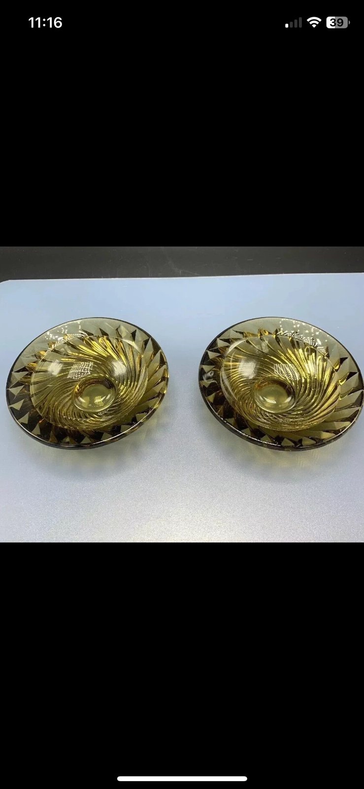 French Glass Ashtray Retro amber spiral depression vintage