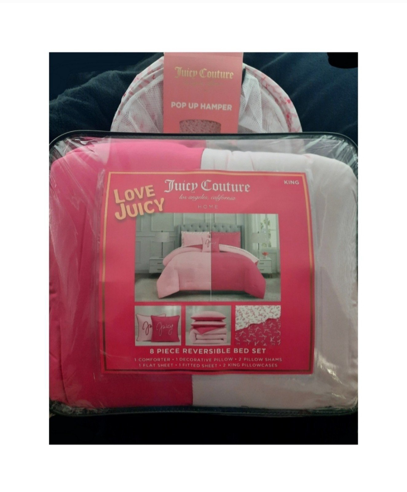 Juicy Couture Bow Comforter Set & Matching Laundry Hamper