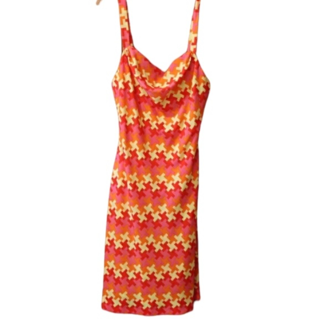 Shoshanna Pink & Orange Geometric Print Tank Midi Dress 12