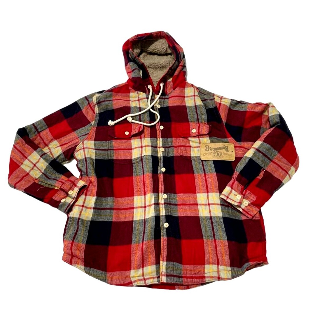 VTG Roebuck & Co Young Men's Lined Flannel Hooded Shirt Jacket Cotton Plaided L