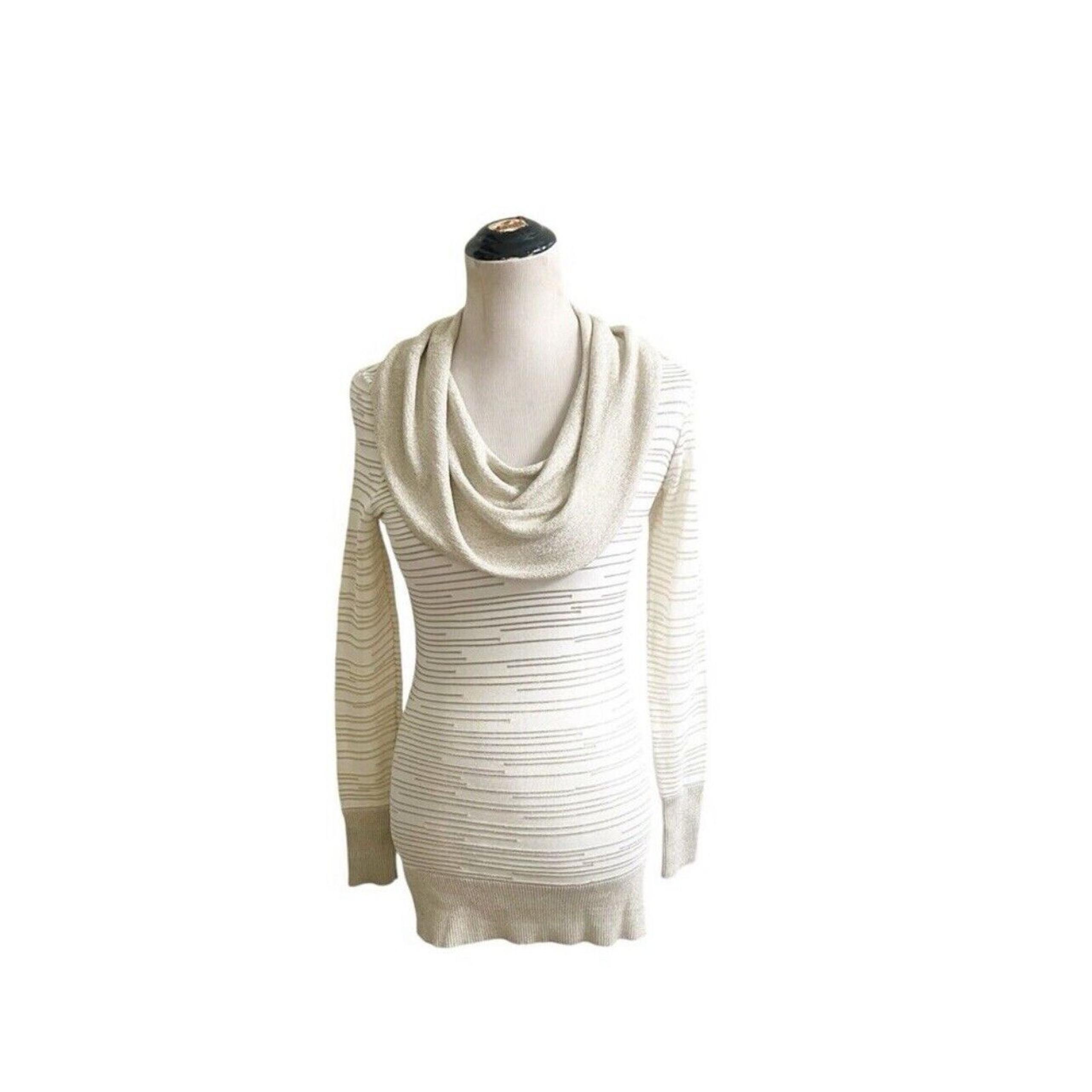 Cache Metallic Gold Cream Stripe Long Sleeve Cowl Neck Sweater Size XS NWOT