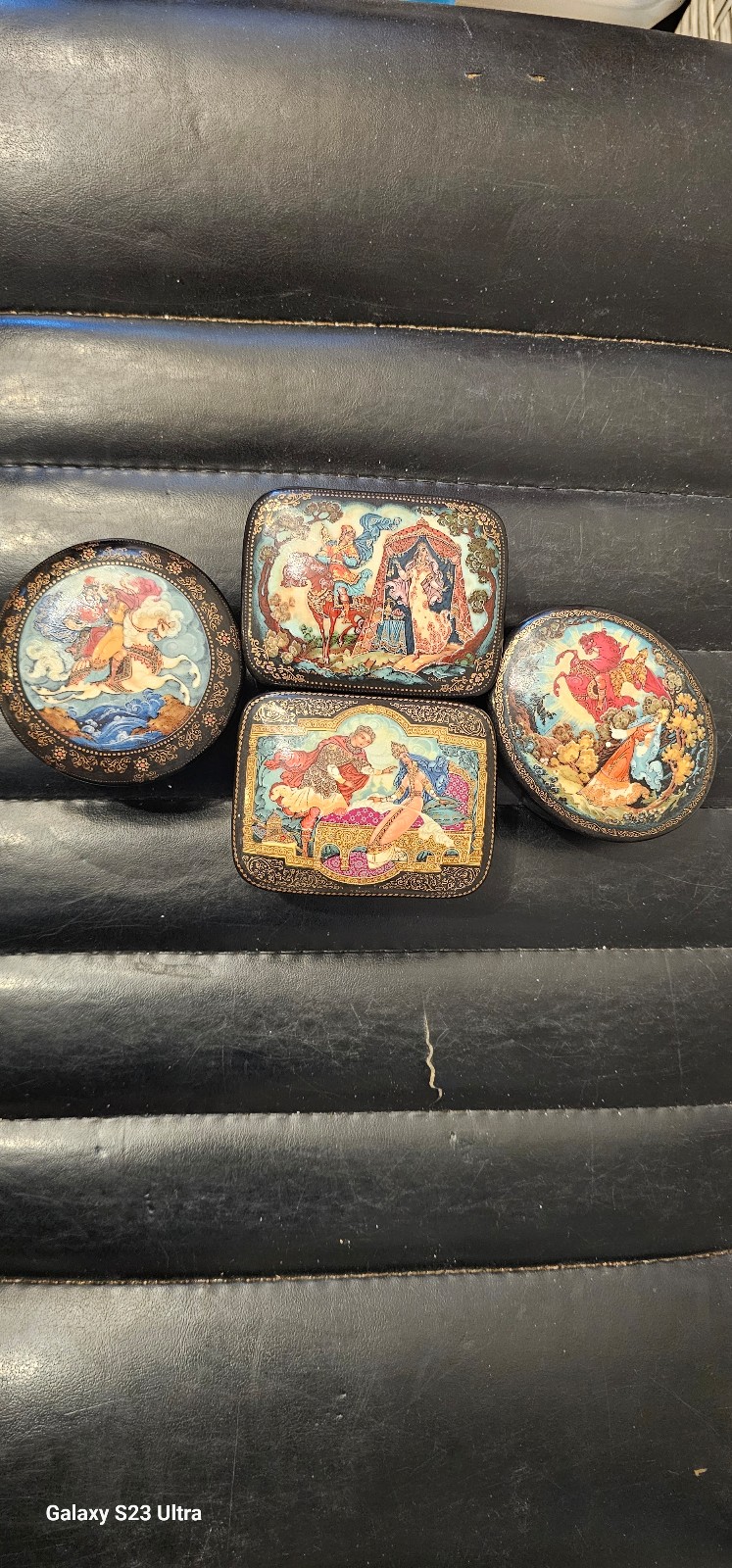 Vintage Russian Fairy Tale Music Jewelry Trinket Box Porcelain '90 Work Set Of 4