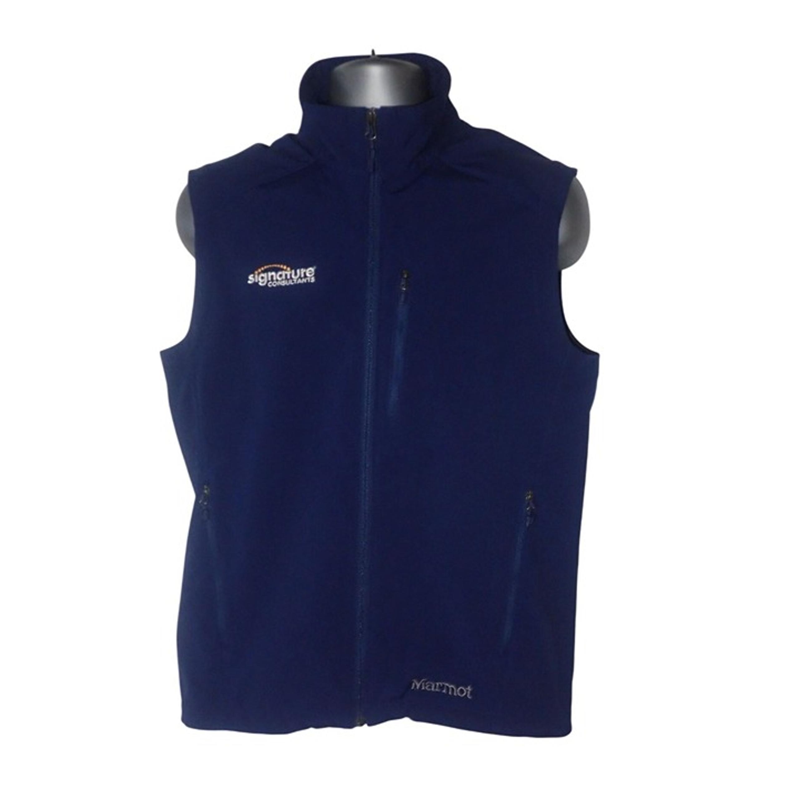 Marmot Mens Approach Vest Medium Blue Full Zip Softshell LOGO READ!  gorpcore
