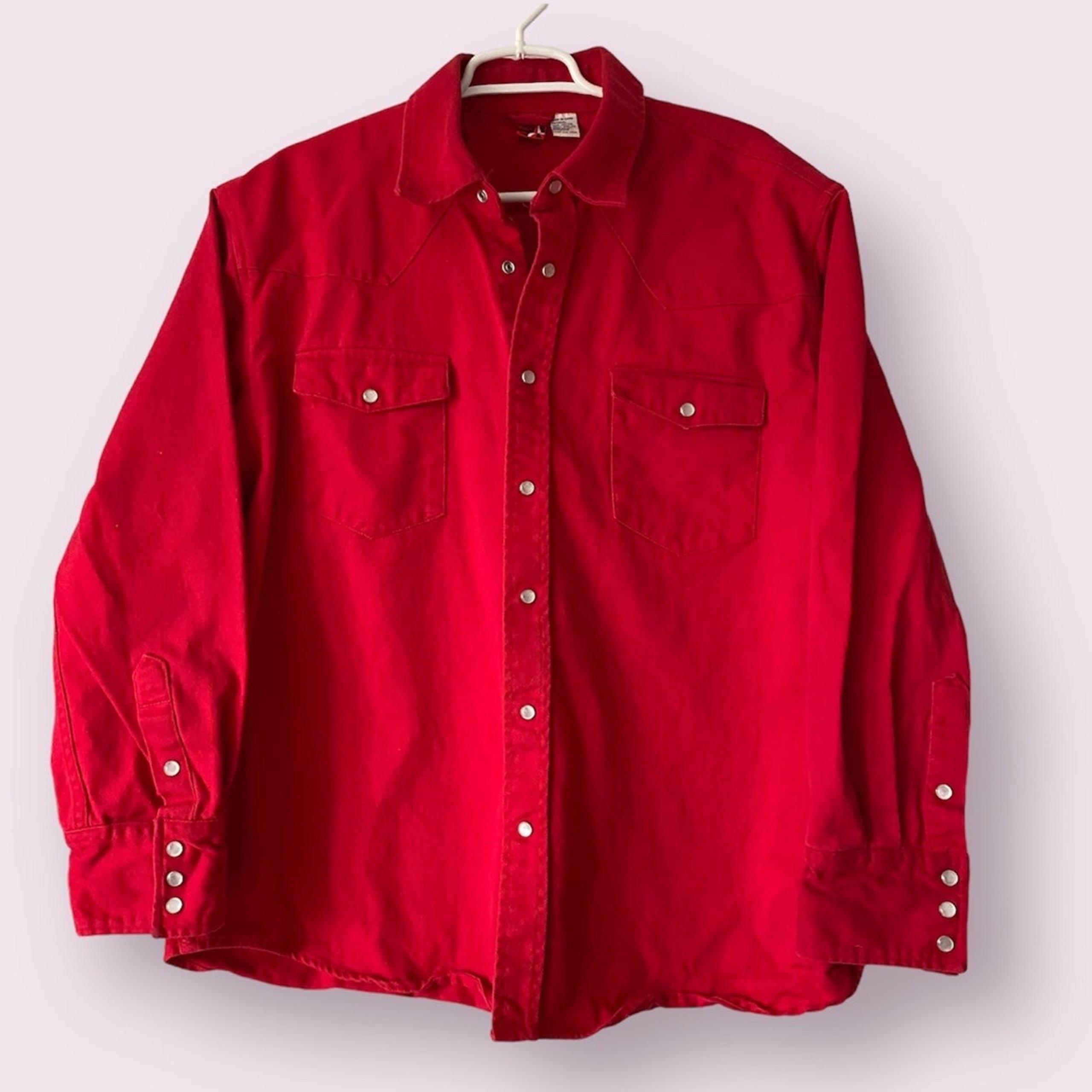 Marlboro Shirt Mens Size XL Pearl Snaps Down  Heavy Red Cotton Pockets Vintage