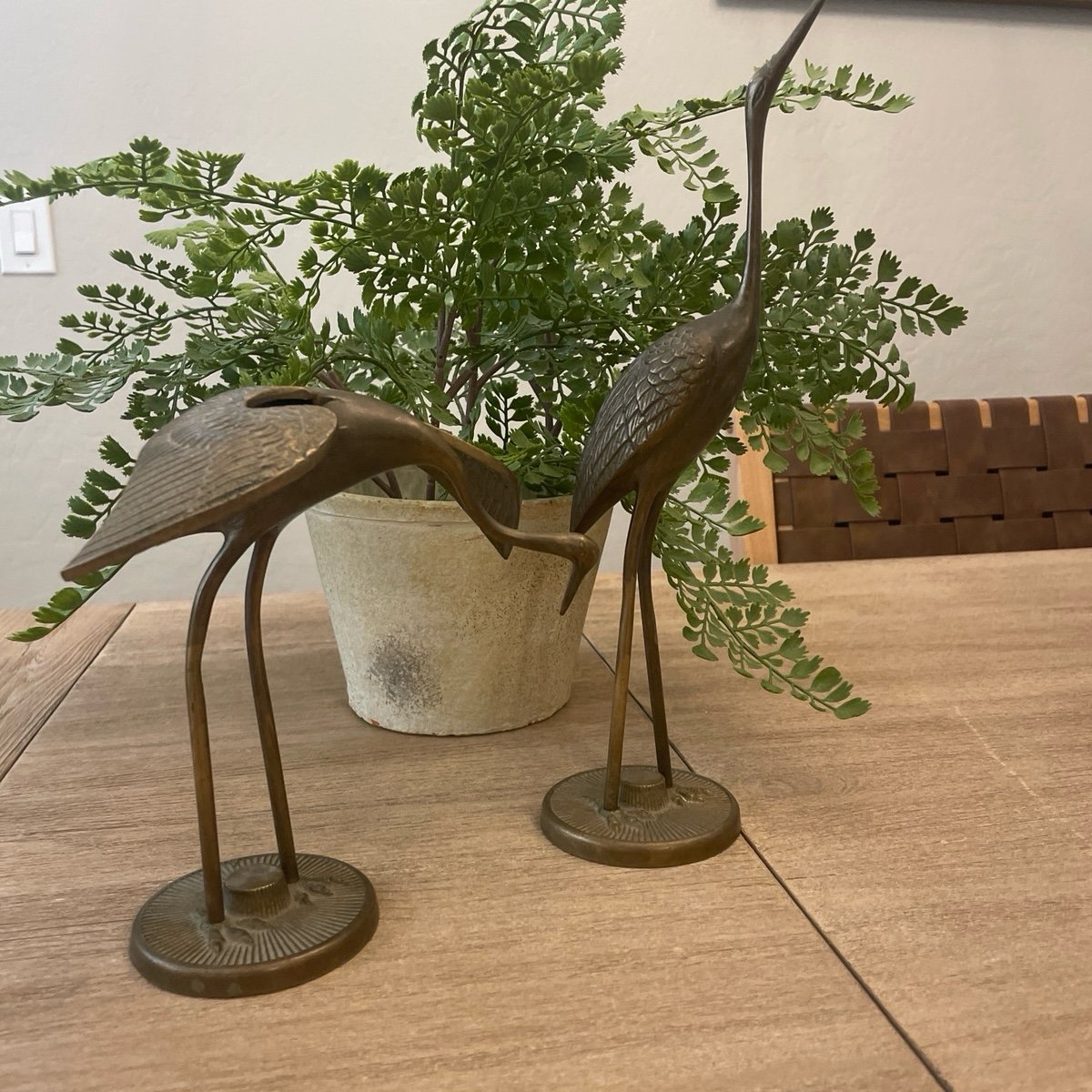Set of 2 Vintage Brass Tall Cranes Birds