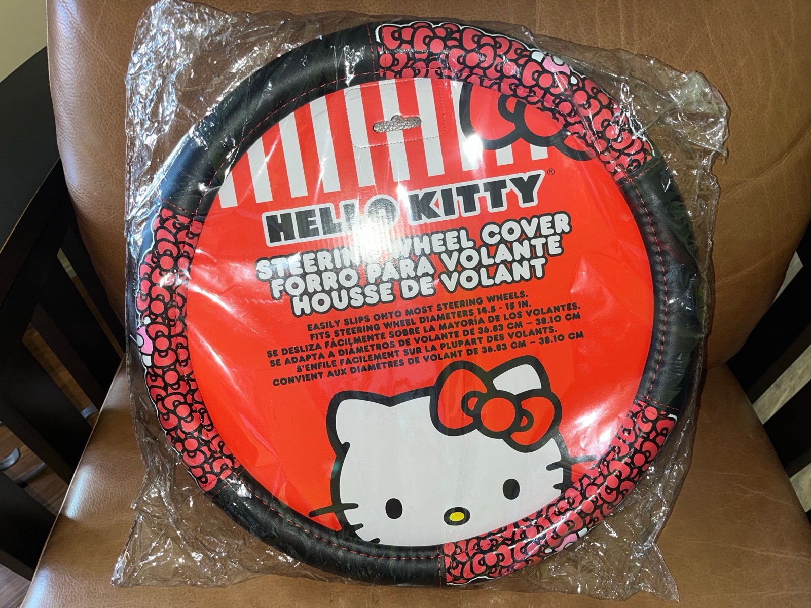 Hello Kitty Black with Red Bows Steering Wheel Cover NEW NWT