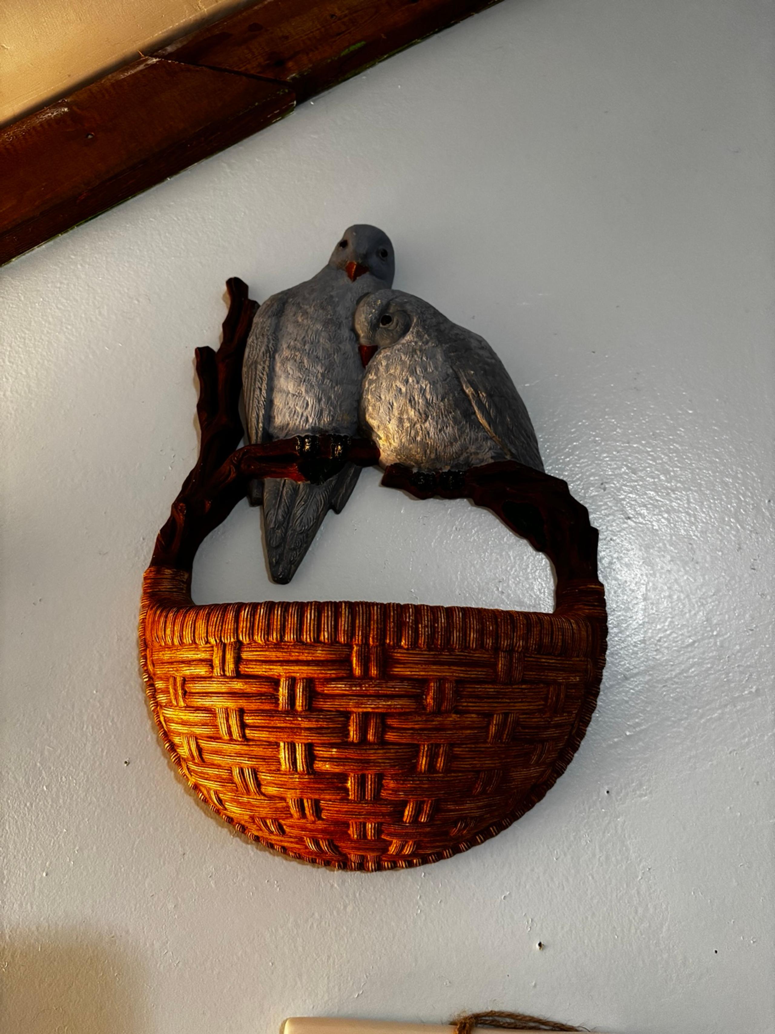 Vintage Homco Lovebirds On Basket Wall Plaque - Home Interiors
