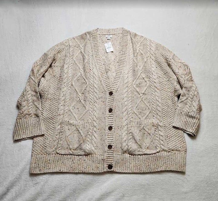 New women's plus 3X J Crew Factory Donegal cable knit cardigan chunky sweater