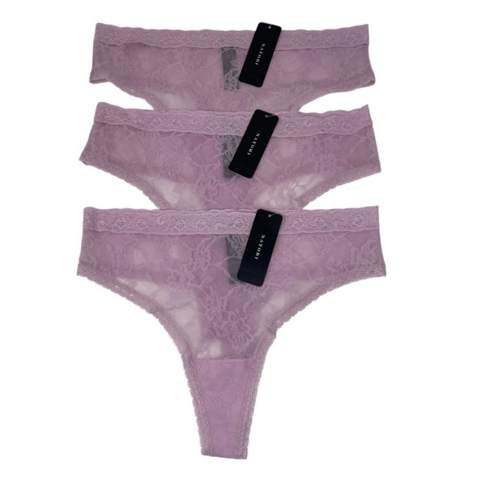 Natori Allure Bliss Lace Thong Panties Lot Of 3 Pink OS One Size Fits Most NEW
