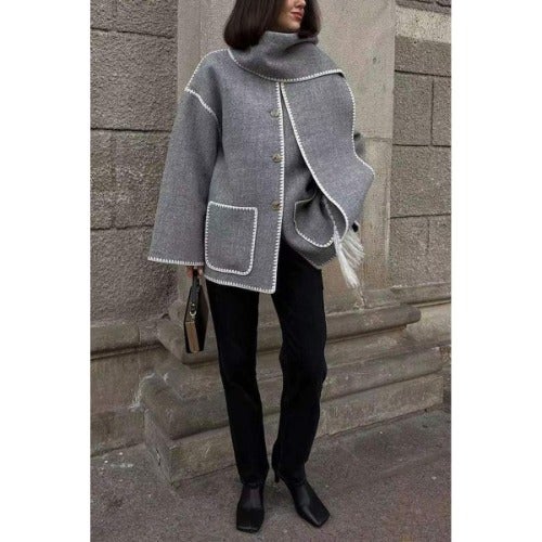CONTRAST STITCHING OVER COAT Gray