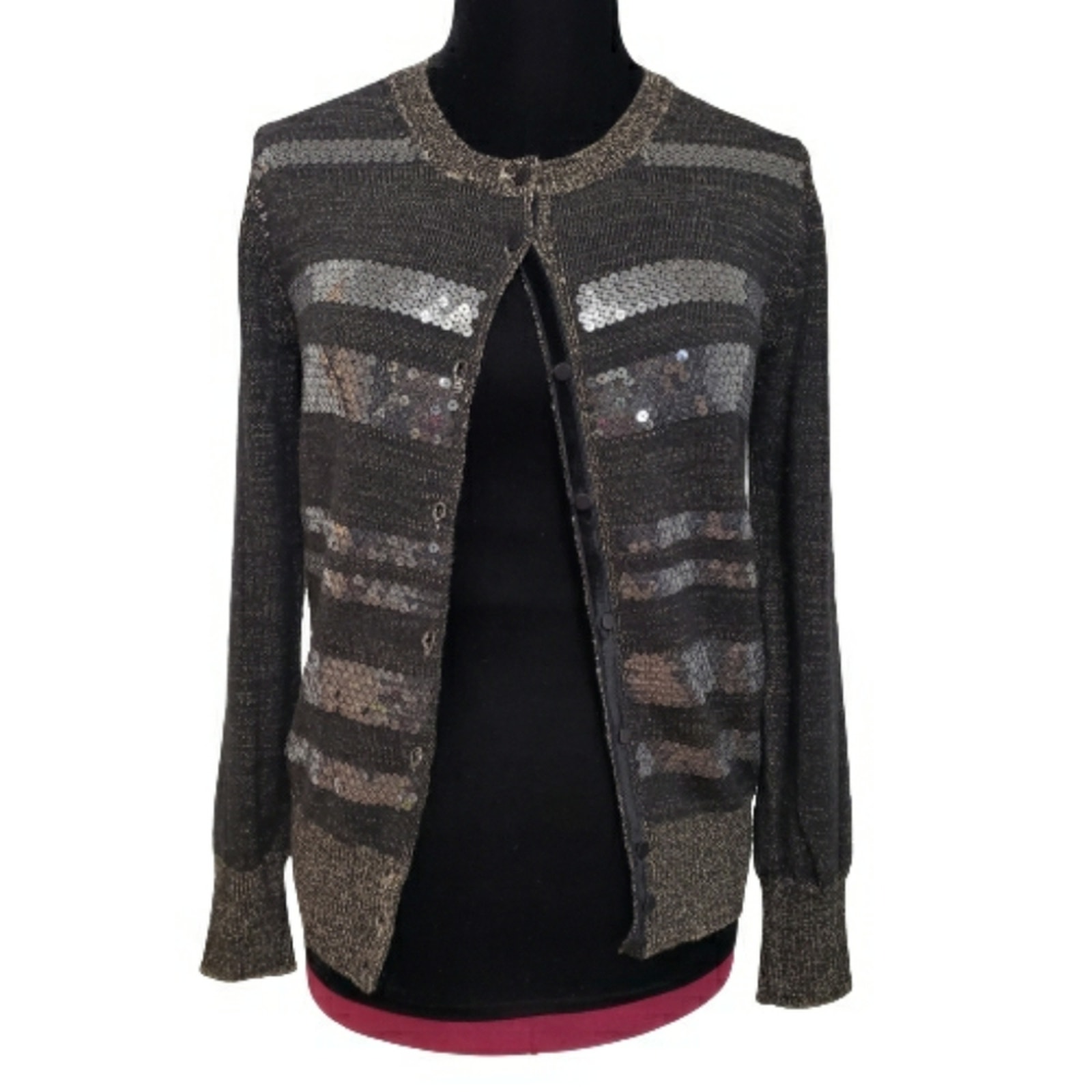 Aquilano Rimondi Wool & Silk Sequined Long Sleeve Knit Cardigan Size 44/Medium