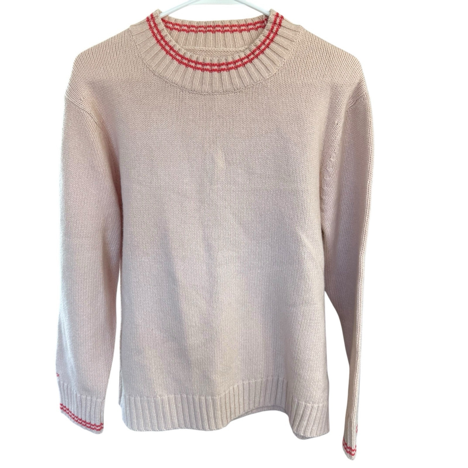 Outerknown Archer Cashmere Crew with Tipping in Rosewater Small Cozy Feminine