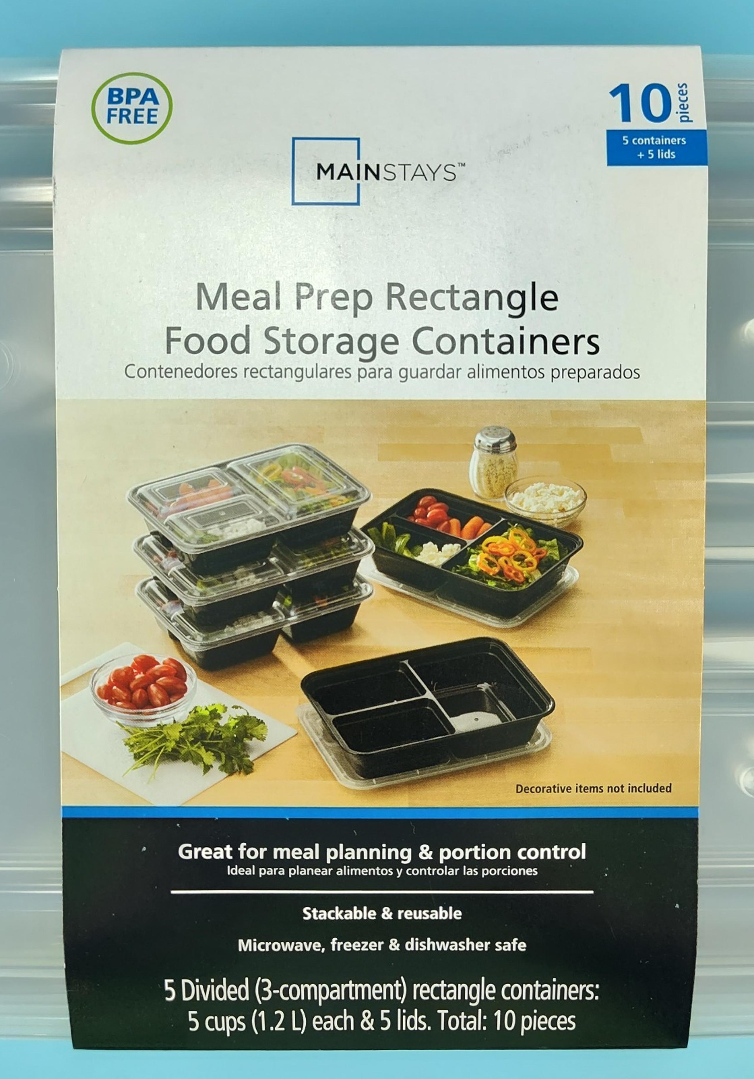 Mainstays Meal Prep 5 Divided 3 Compartment Rectangle Storage Containers + Lids