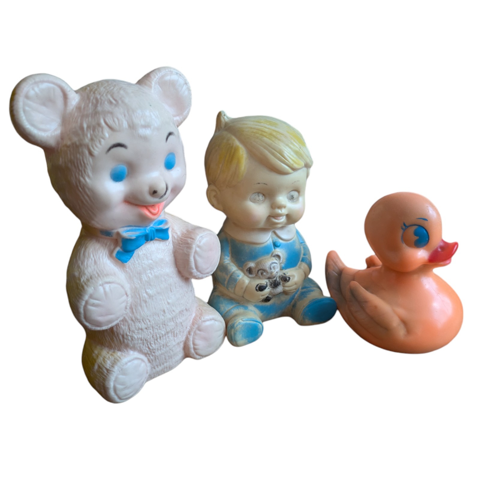 Vintage 50s/60s Sanitoy Rubber Squeak Bear Duck Baby Condition: the duck no long
