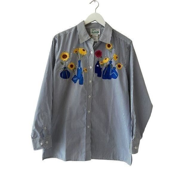 The Quacker Factory Women’s Embroidered Floral Striped Office Oversized Lagenloo