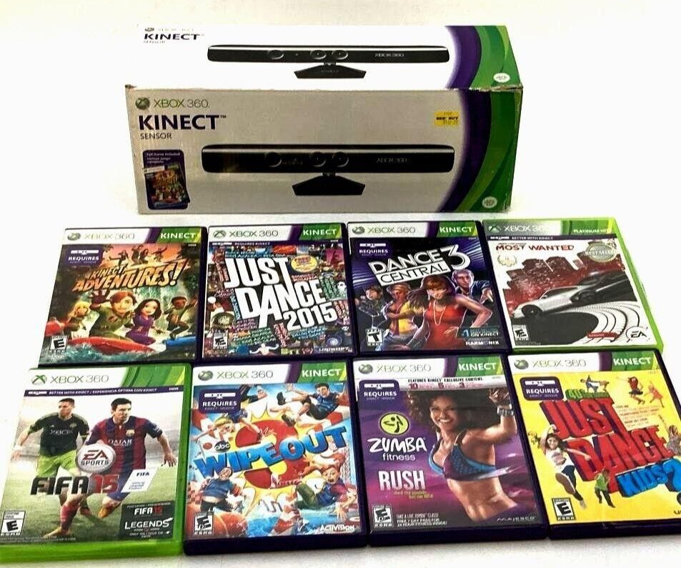 Microsoft Xbox 360 Kinect Motion Sensor Bar Complete With 8 Games