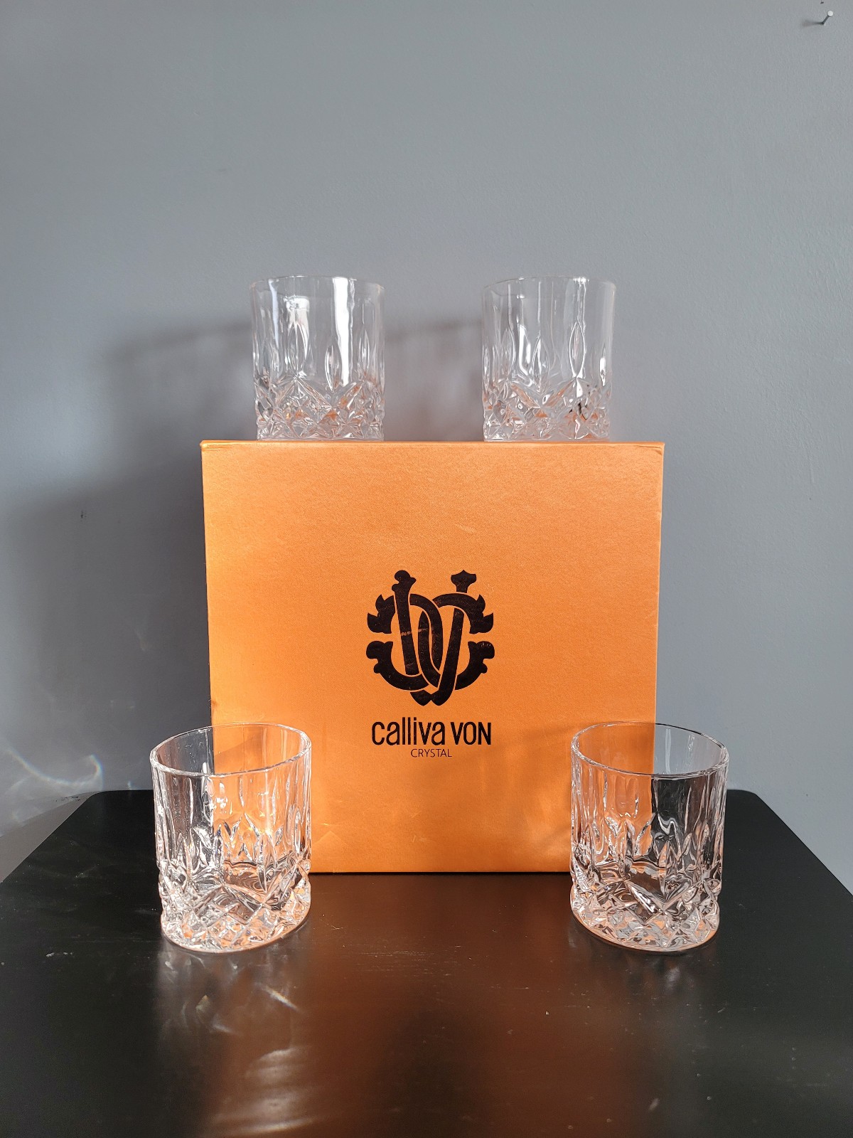 Set of 4 Calliva Von Crystal Whiskey Old Fashioned Glasses with Case