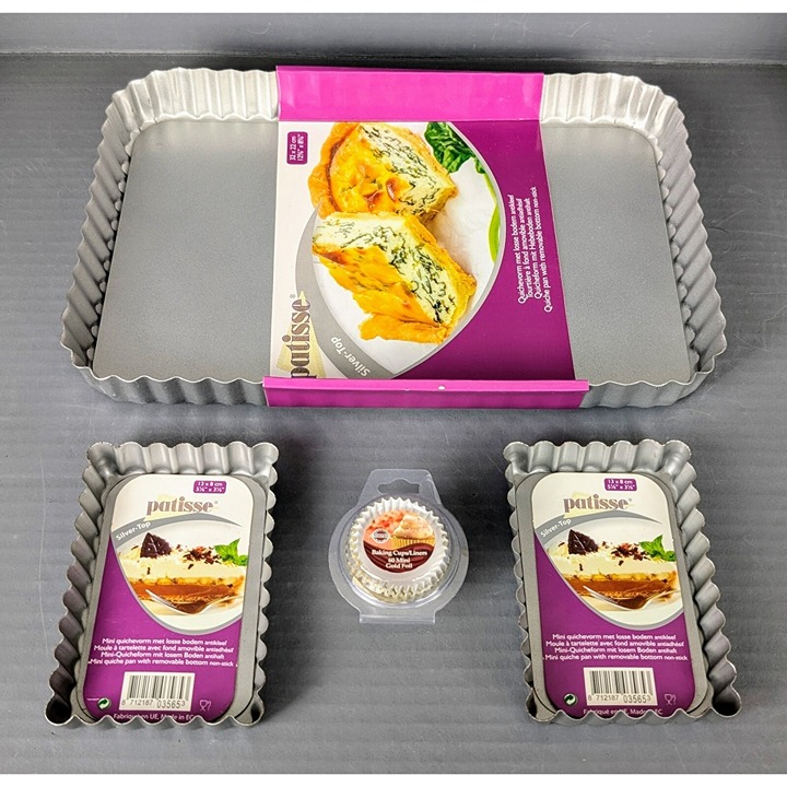 SEALED Patisse Quiche Pan -Cake- Cupcake Bundle Non-stick NIB 13x9 5x3 Silver