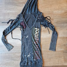 Vintage Y2K Salvage Grunge Rocker Long Sleeve Mini Dress w/Ties & open shoulder