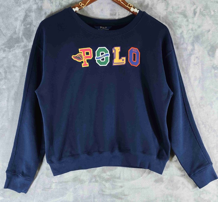 Ralph Lauren Navy Long Sleeve Logo Print Crew Neck Fleece Sweatshirt Youth XL 16