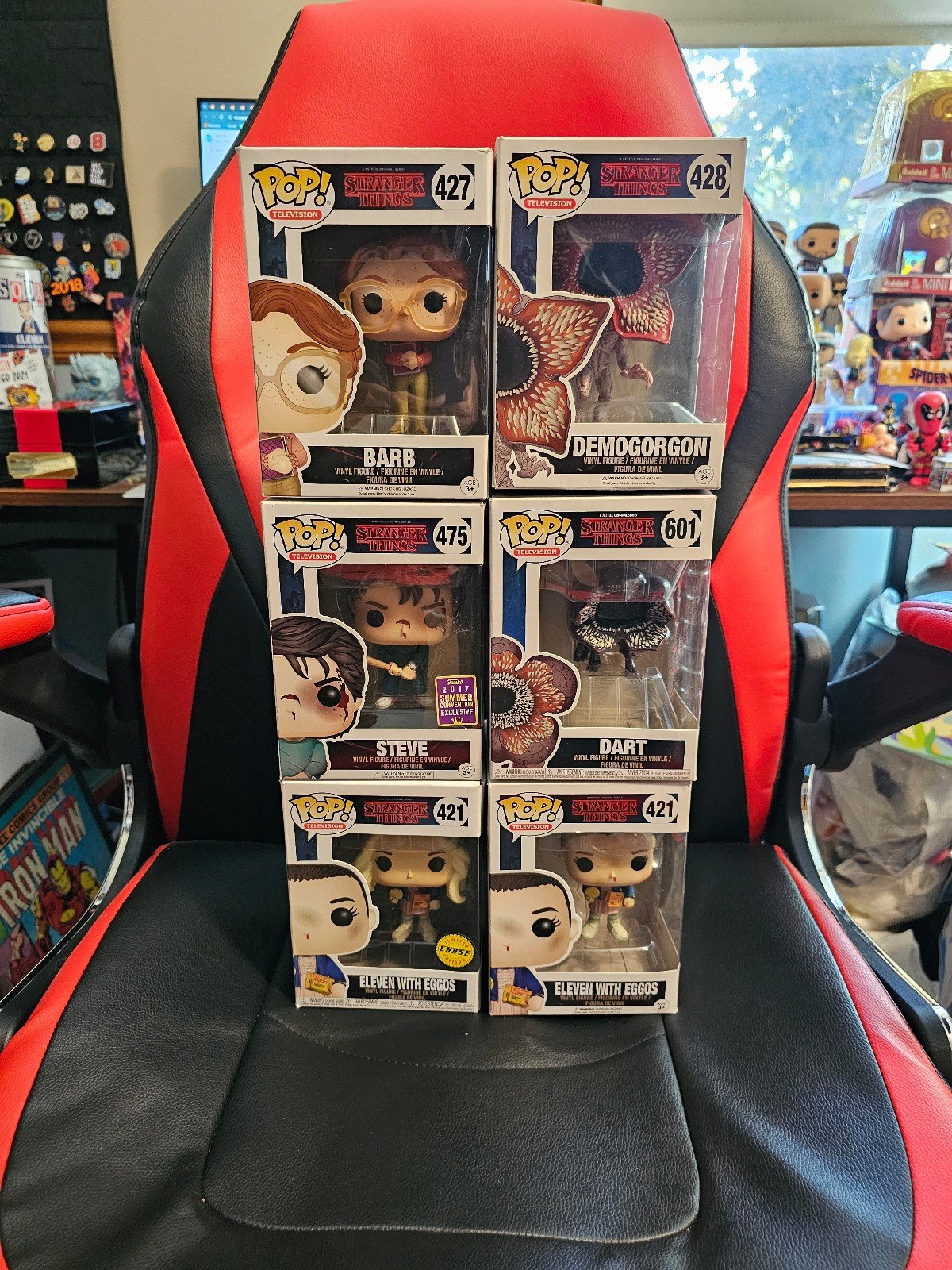 Stranger Things Funko Pops - Steve Bat 475, Eleven Chase, Barb, Demogorgon, Dart