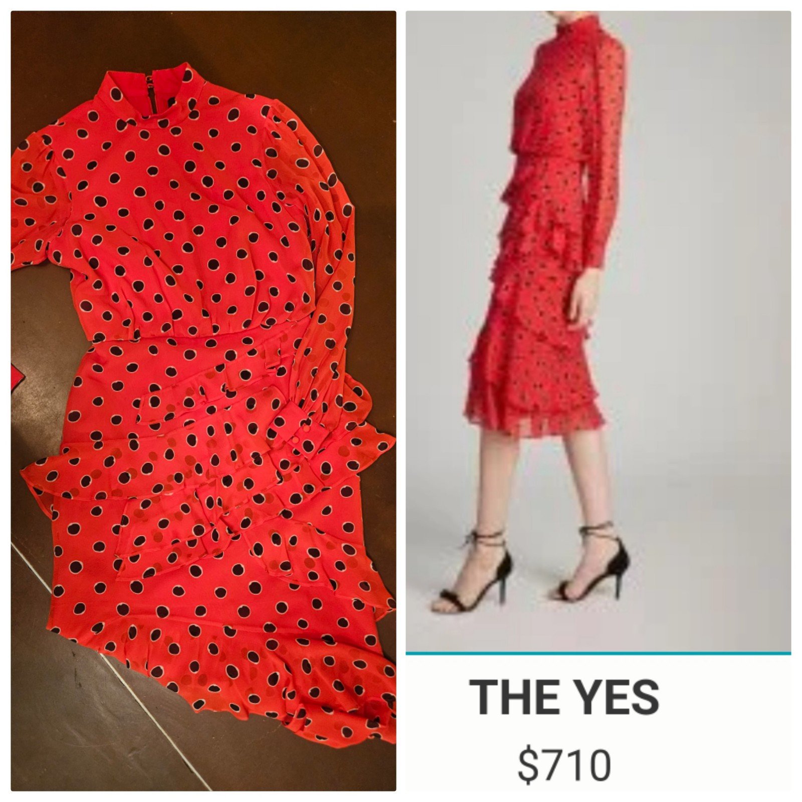 Saloni Isa 700 ruffle polka dot Carmine 100% silk sheer valentines dress 6