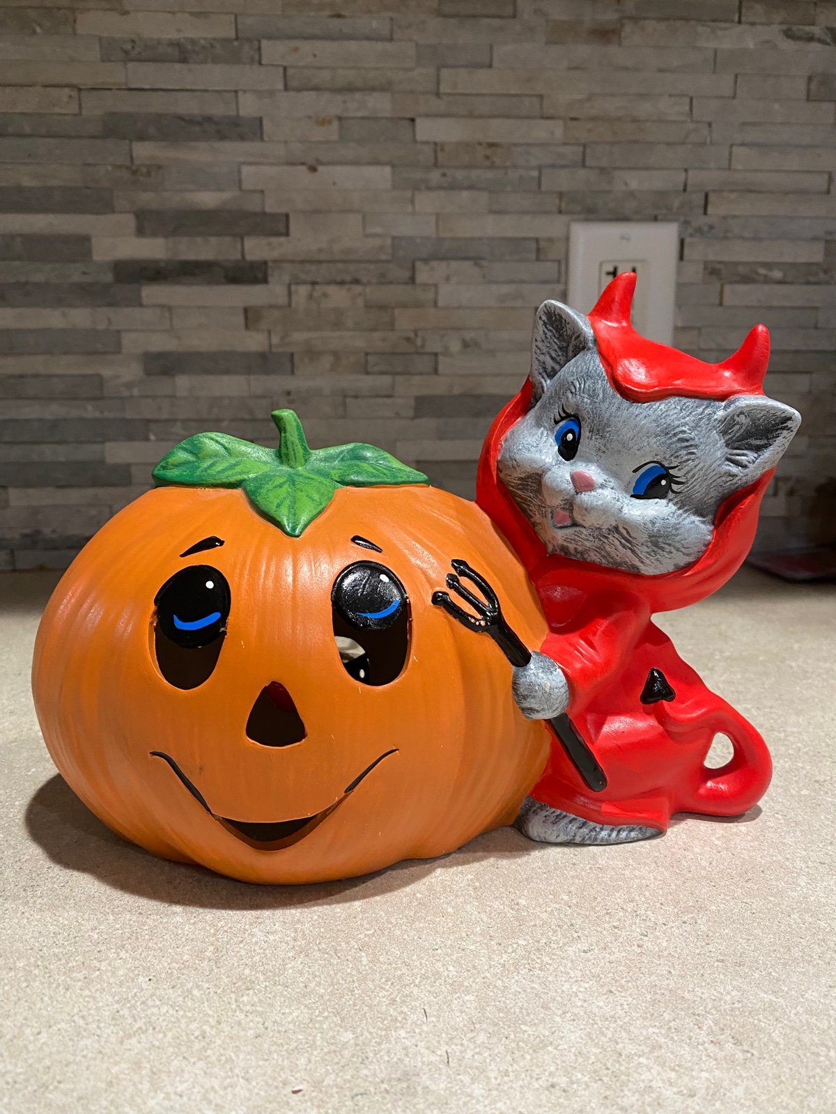 Vintage Provincial Mold 1989 Jack O Lantern & Devil Kitty Ceramic Light Up Mold