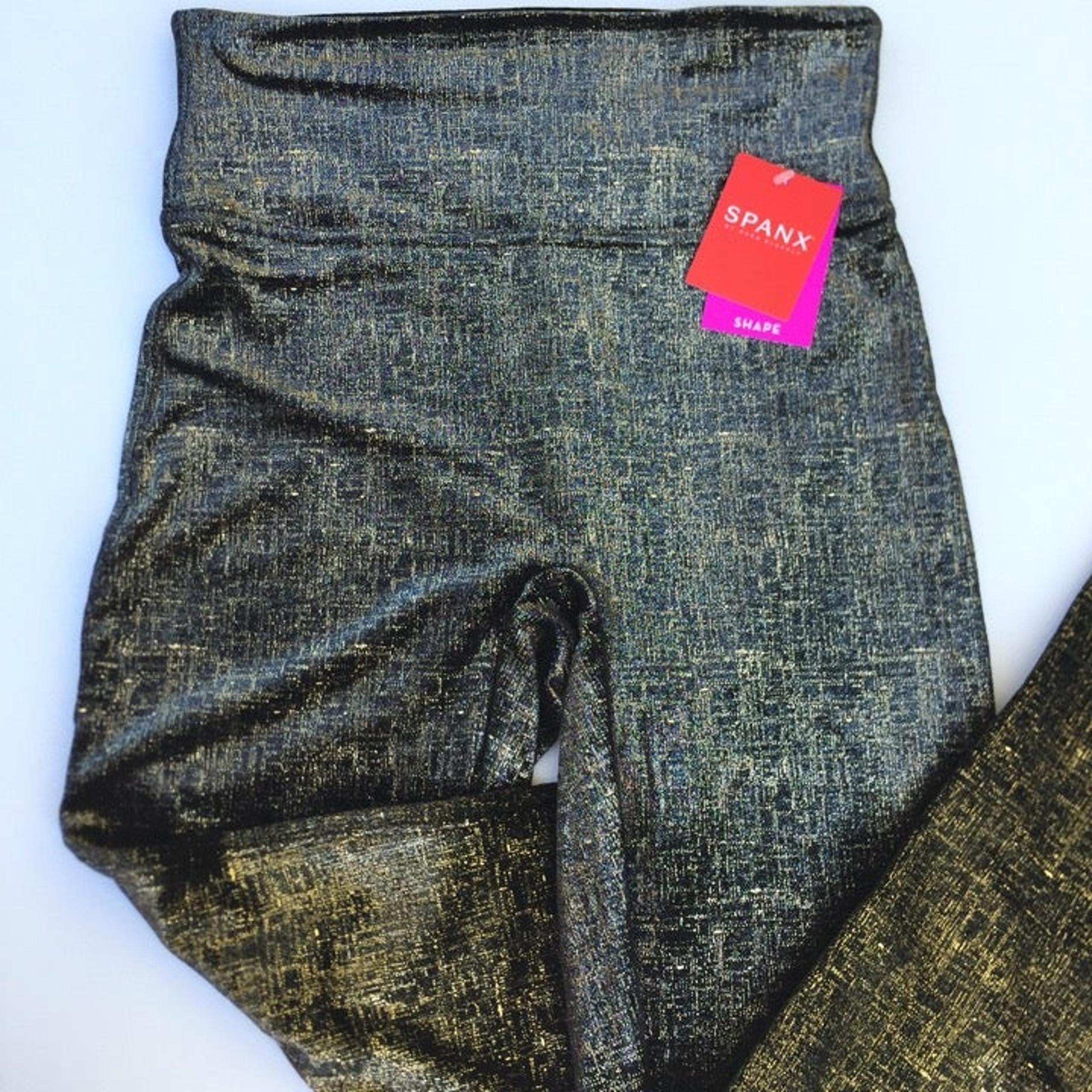 Spanx Velvet Shine Leggings Black Gold M
