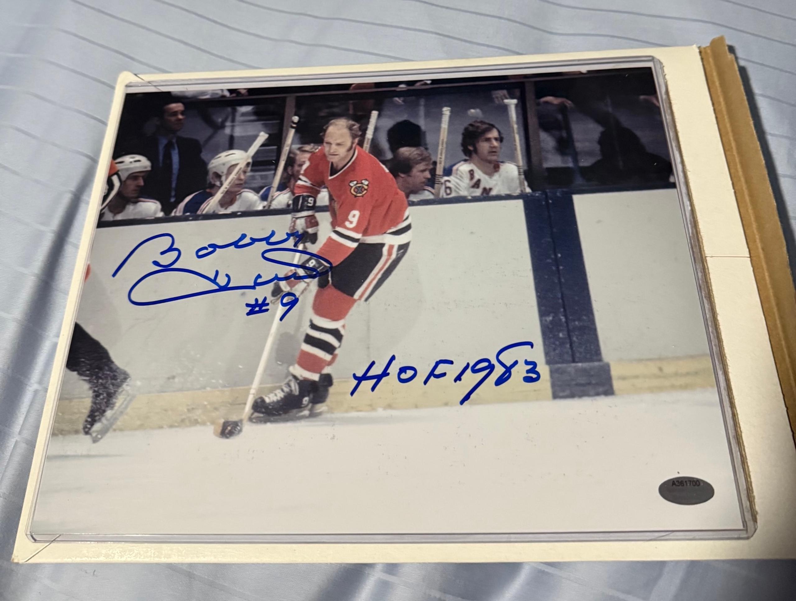 NHL HOFer Bobby Hull signed 8x10 HOF 1983 inscription Schwartz Sports COA