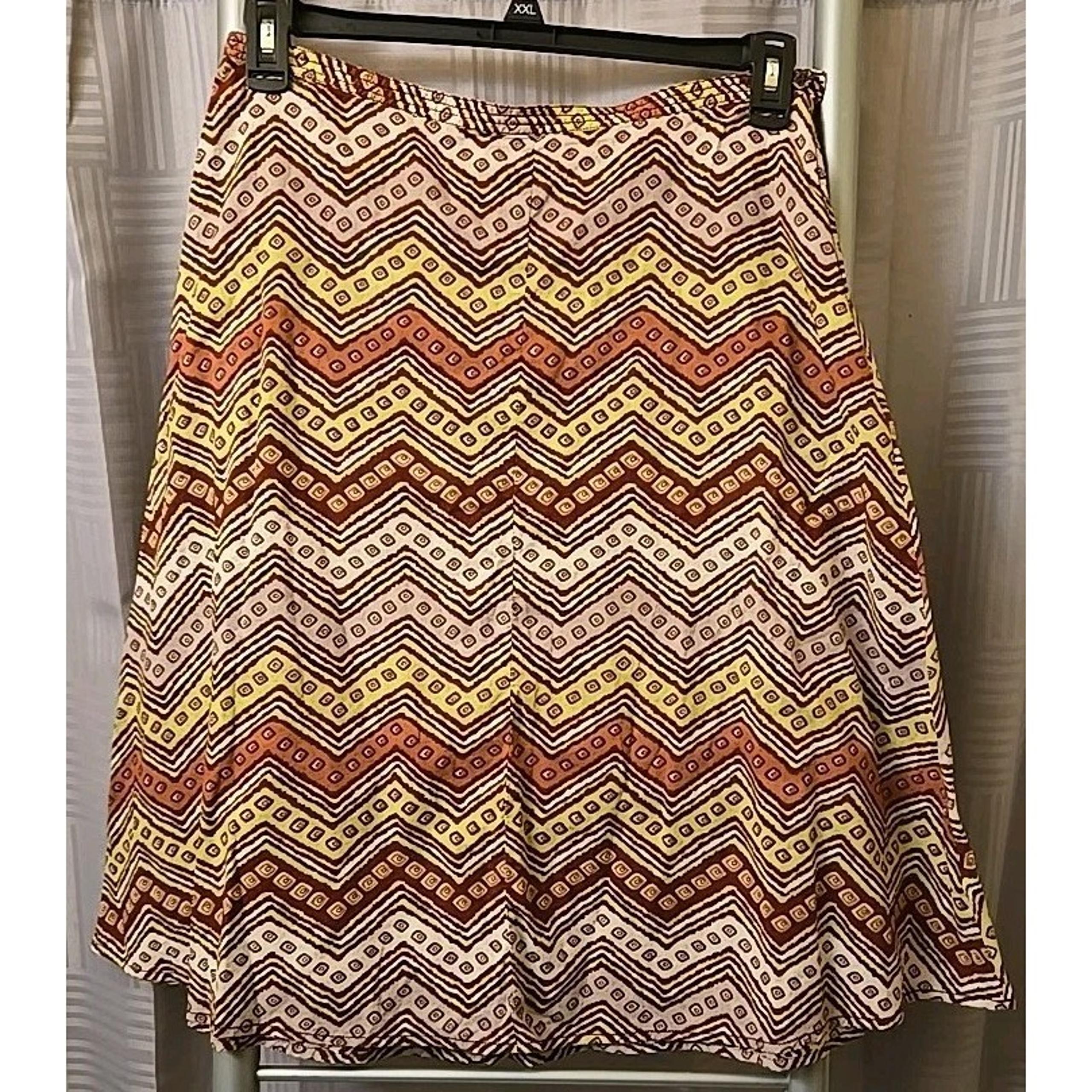 Royal Robbins Women's Maroon Geometric Print Cotton Midi A-line Skirt Sz 8