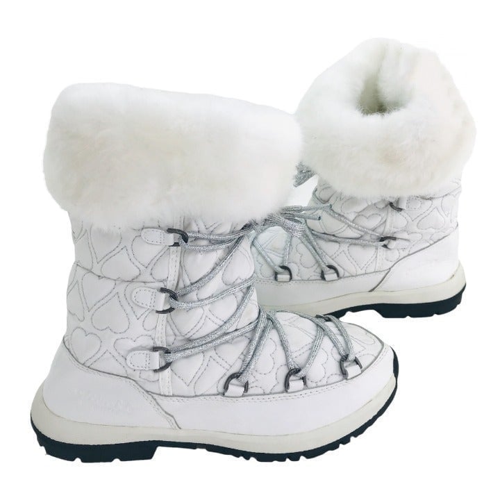 Bearpaw Meredith Girls White Leather Faux Fur Waterproof Winter Boots Sz 5 1948Y