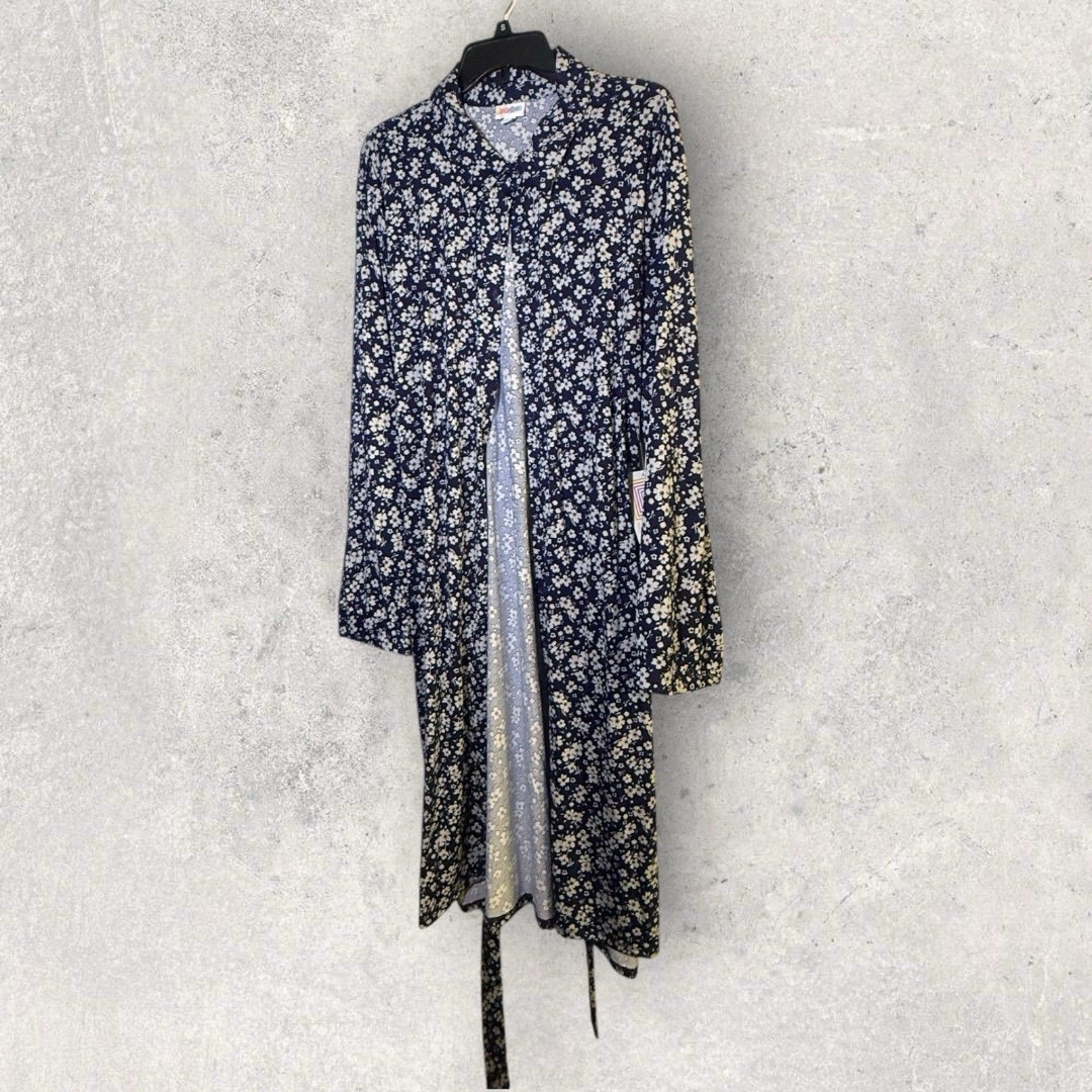 LuLaRoe NWT Ellie Dress Size 2XL Classic Shirt Dress Blue White Floral Print