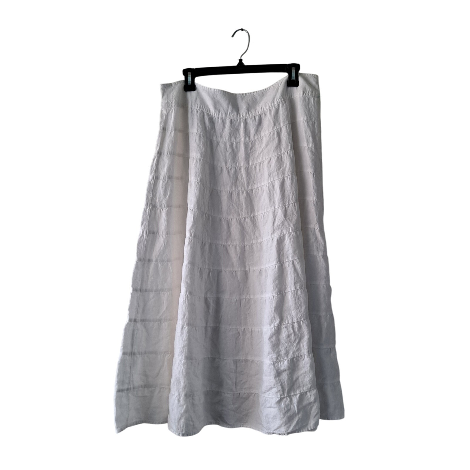 Talbots Irish Linen Skirt Tiered A-Line Maxi Peasant Boho White Womens Size 14