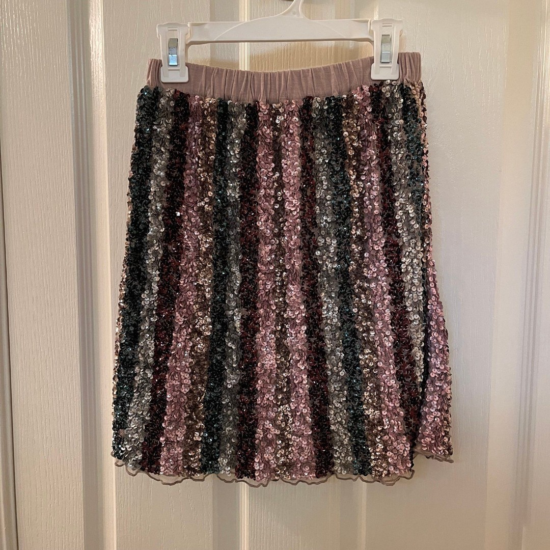 Peek Girls Sequin Skirt Striped Multicolor Gray Pink Rainbow Size Large 10 years