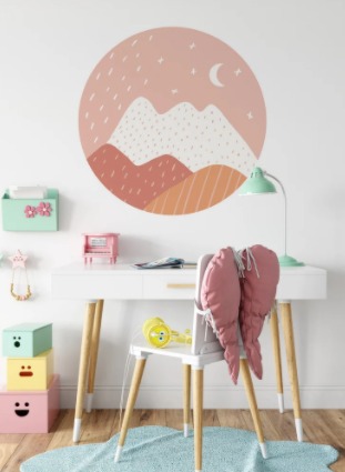 Round Frame Abstract Mountain Salmon Pink Background Stickers